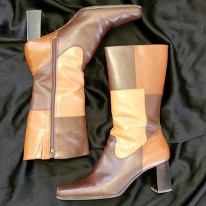 Artiva Leather Midcalf Patchwork Boots -Chunky Heel Made in Brazil Women 9.5 M